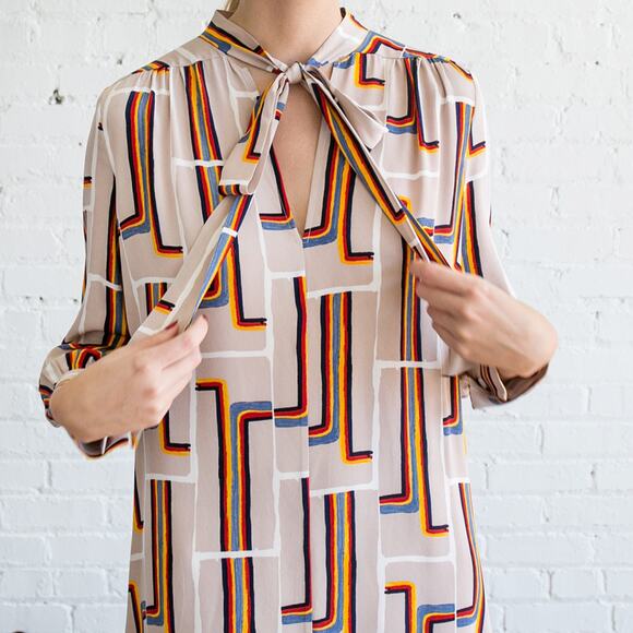 Rachel Comey Upland Dress 100% Silk Rainbow Print Tunic Shirt Dress Size 2 EUC - Picture 15 of 16